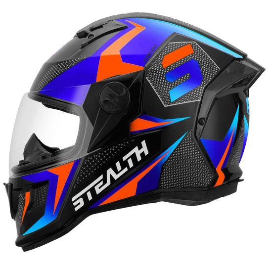 Capacete Moto Fechado Pro Tork Stealth Concept Viseira Cristal - Azul+Laranja Menor preço em Capacete Moto Fechado Pro Tork Stealth Concept Viseira Cristal - Azul+Laranja