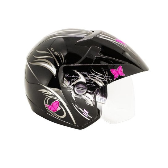 Capacete Moto Feminino Ebf Thunder Open Borboleta Aberto - Preto+Rosa Menor preço em Capacete Moto Feminino Ebf Thunder Open Borboleta Aberto - Preto+Rosa