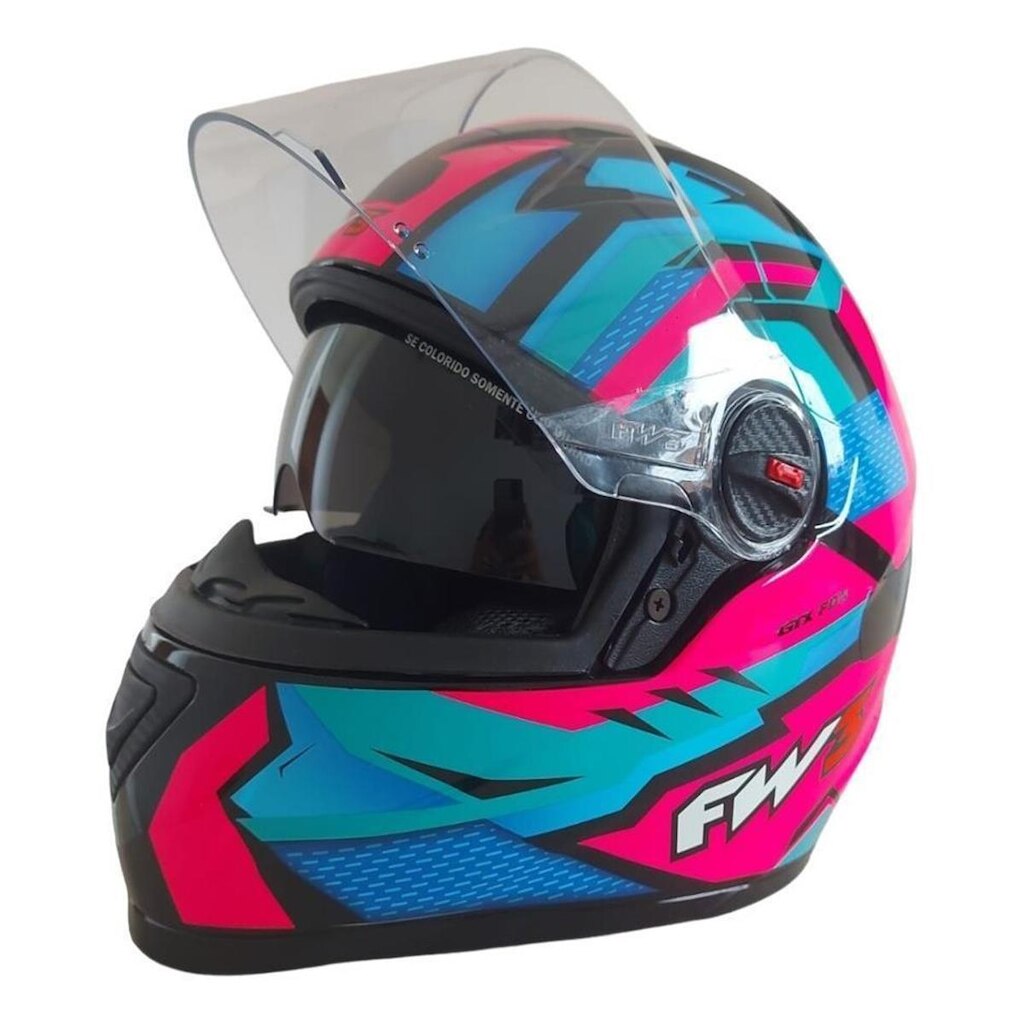 Capacete Moto Fw3 Gtx Fox Rosa Feminino Oculos Interno Top