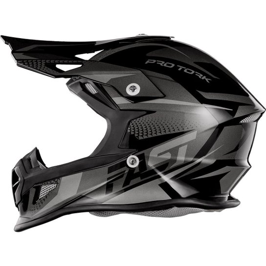 Capacete Motocross Trilha Enduro Pro Tork Fast Tech - Preto+Cinza Menor preço em Capacete Motocross Trilha Enduro Pro Tork Fast Tech - Preto+Cinza