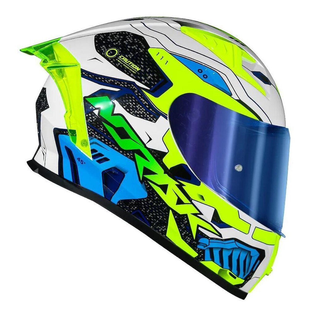 CAPACETE NORISK FLOW ROBOT AMARELO COM VISEIRA AZUL EXTRA E SPOILER