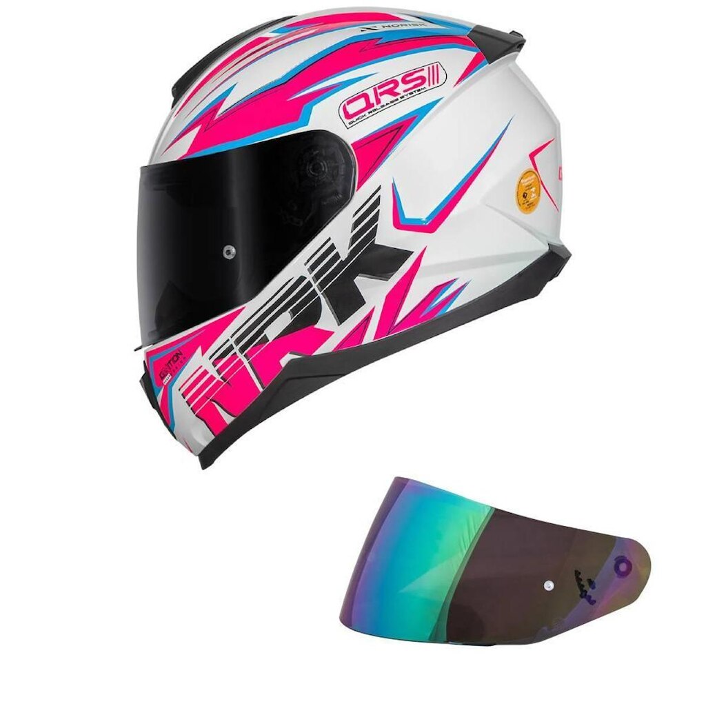 Capacete Norisk Razor Ghost Branco e Rosa Mais Viseira Camaleão