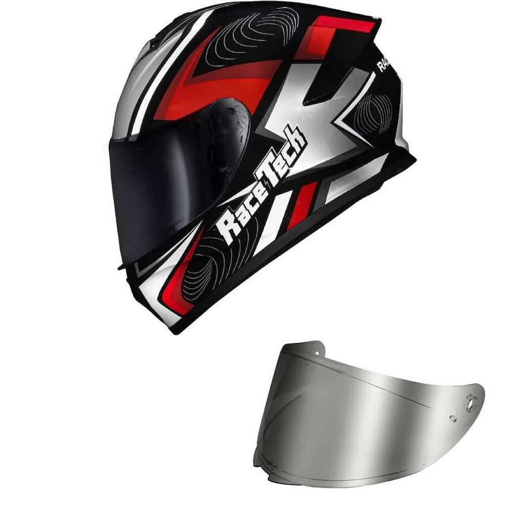 Capacete Race Tech Hit Draw Cinza e Vermelho Mais Viseira Prata