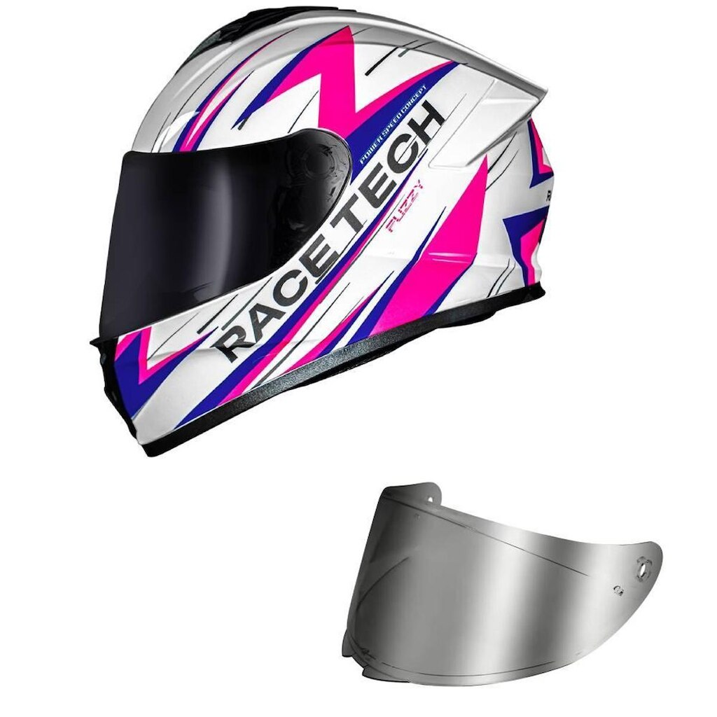 Capacete Race Tech Hit Fuzzy Branco e Rosa Mais Viseira Prata