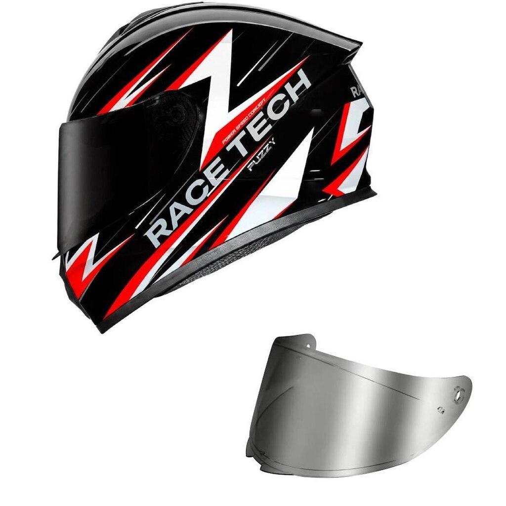Capacete Race Tech Hit Fuzzy Preto e Branco Mais Viseira Prata