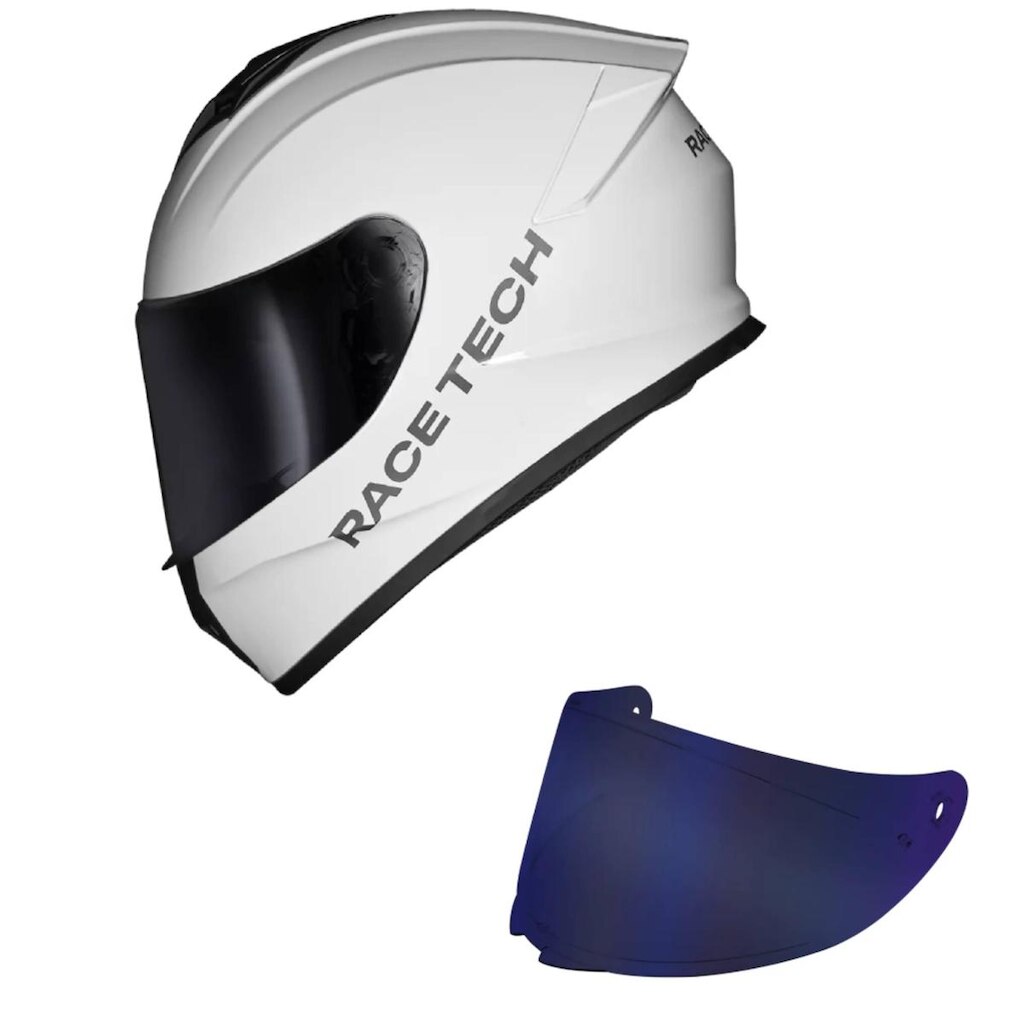 Capacete Race Tech Hit Monocolor Branco Mais Viseira Azul