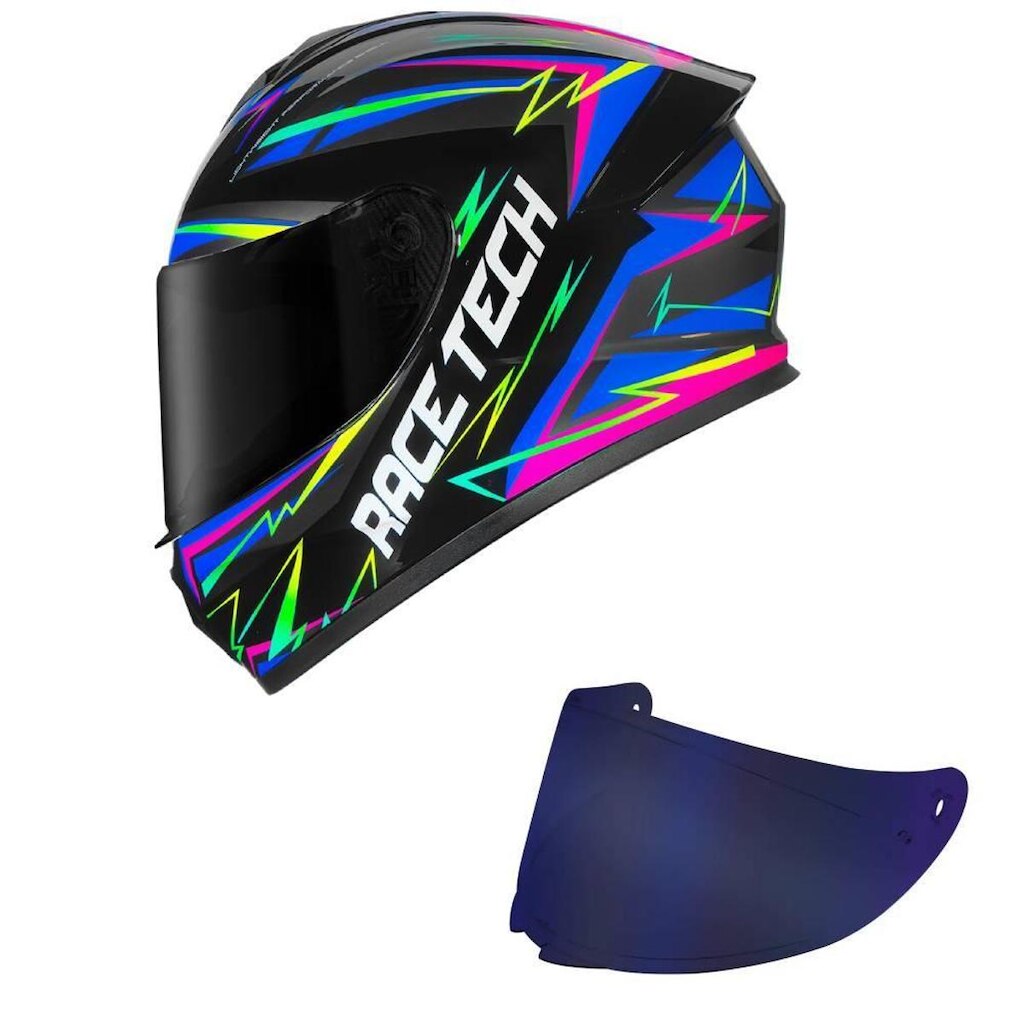 Capacete Race Tech Hit Spark Preto e Cinza Mais Viseira Azul