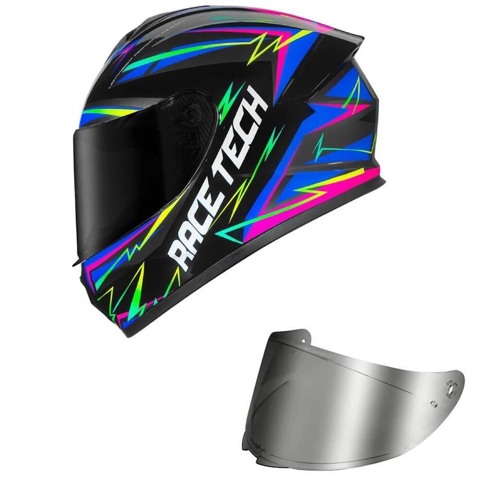 Capacete Race Tech Hit Spark Preto e Cinza Mais Viseira Prata