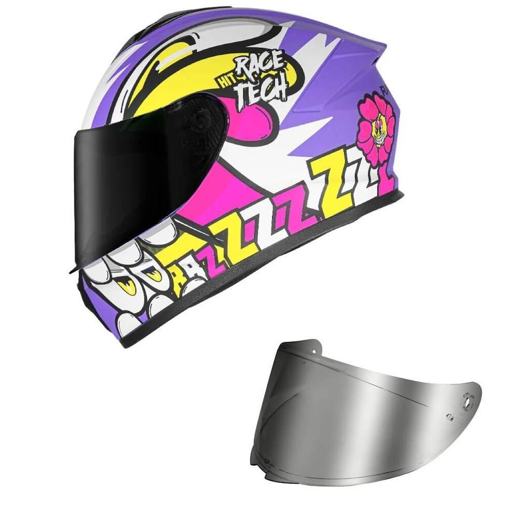 Capacete Race Tech Hit Speedbee Branco e Roxo Fosco Mais Viseira Prata