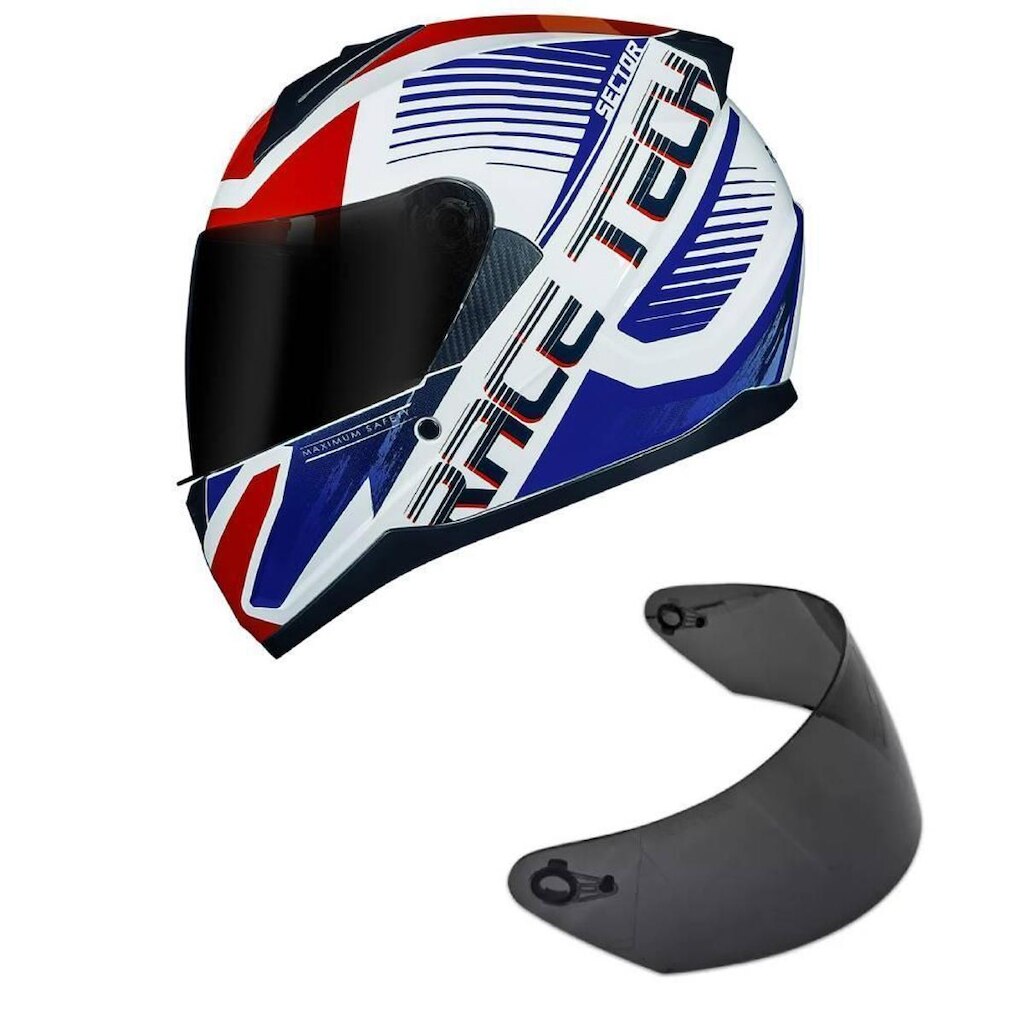 Capacete Race Tech Sector Slash Branco e Azul Mais Viseira Fumê