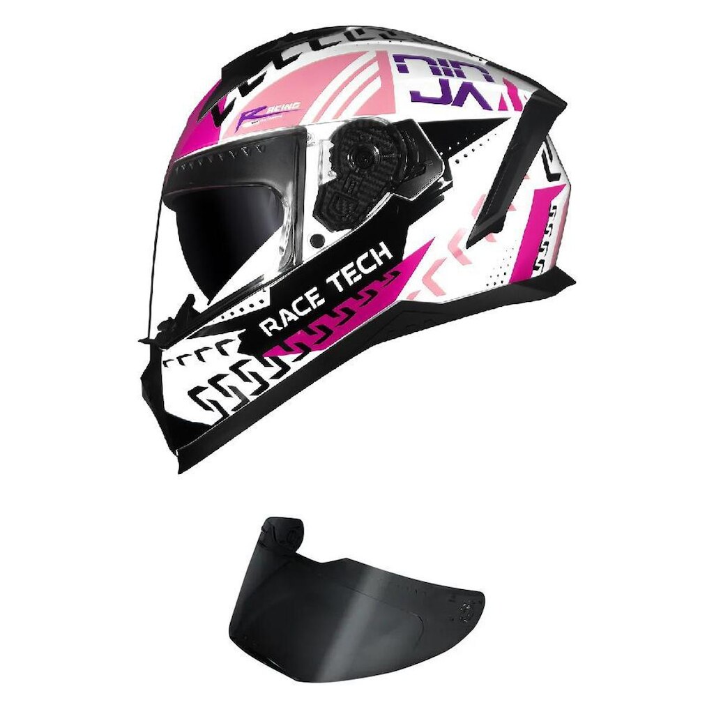 Capacete Race Tech Volt Ninja e Rosa Mais Viseira Fumê