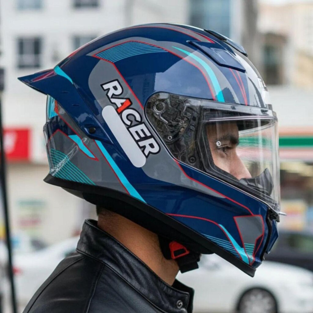 Capacete Racer1 Rc1 Octane Azul Cinza Vermelho