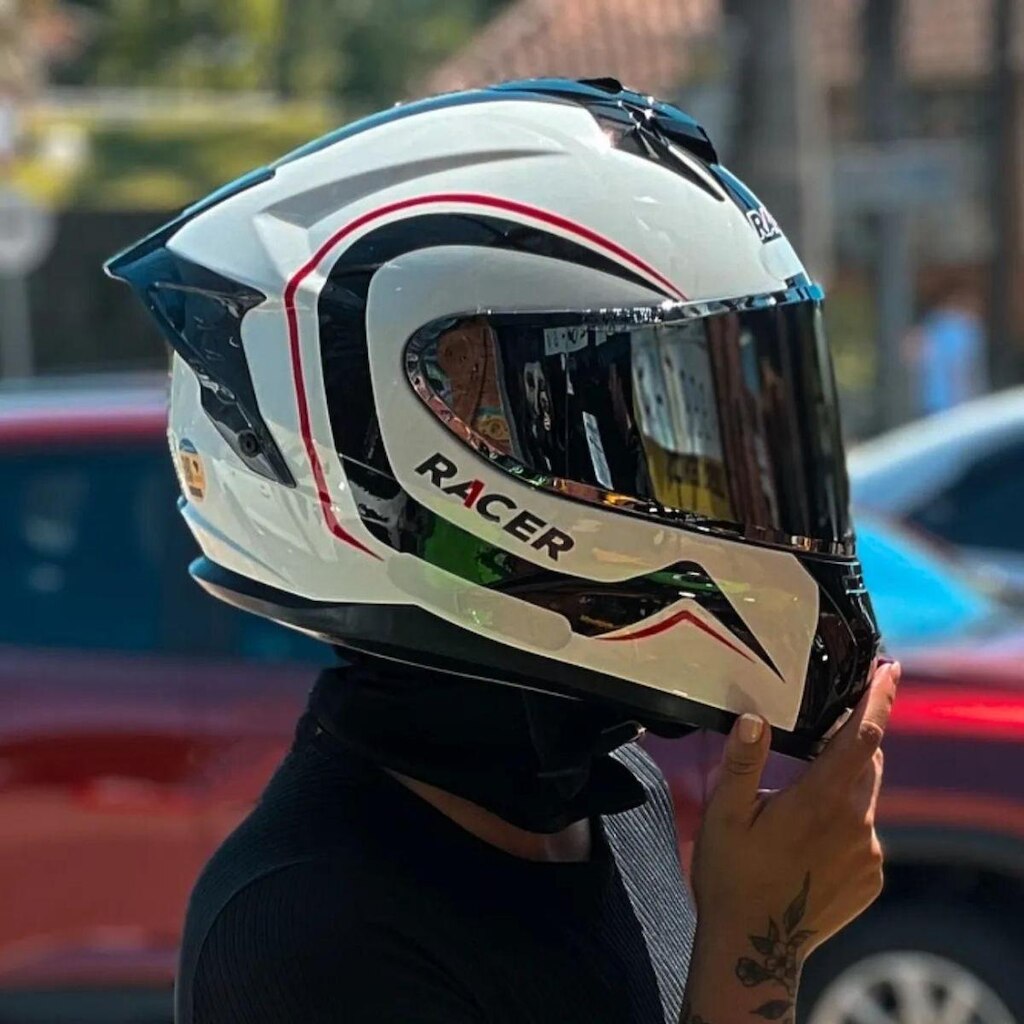 Capacete Racer1 Rc2 Start Brave Branco Preto Vermelho