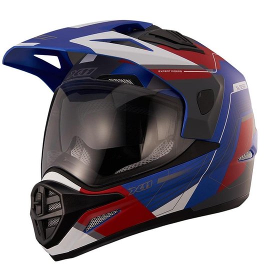 Capacete X11 Crossover Desert Óculos Moto Off Road Big Trail - Azul+Vermelho Menor preço em Capacete X11 Crossover Desert Óculos Moto Off Road Big Trail - Azul+Vermelho