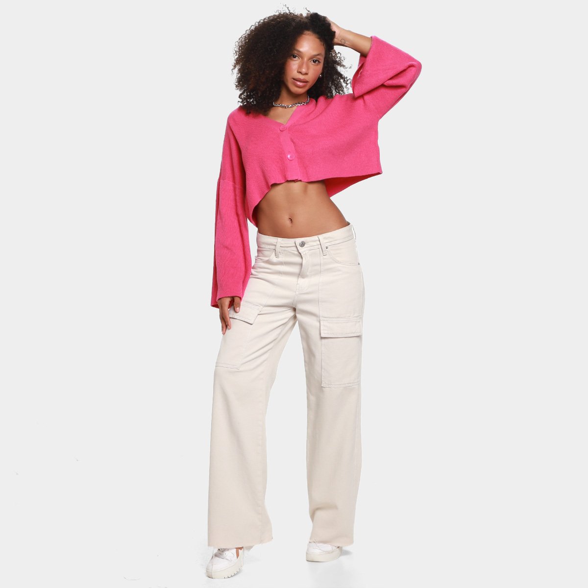 Cardigan Cropped Dzarm Tricô Feminino - 3