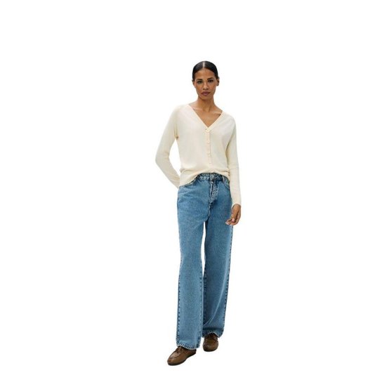 Cardigan Hering Feminino em Tricô Gola V Amarelo Bebê de Botão