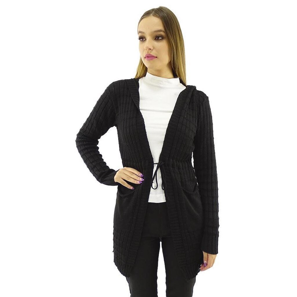 Cardigan JP Malhas Com Capuz E Ajuste Na Cintura - 015
