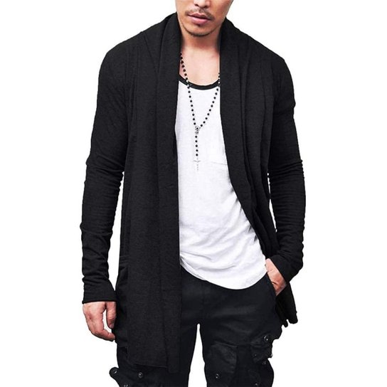 Cardigan Masculino Estilo Slim Confortável Sobretudo Blazer - Preto é ruim? Cardigan Masculino Estilo Slim Confortável Sobretudo Blazer - Preto é boa?