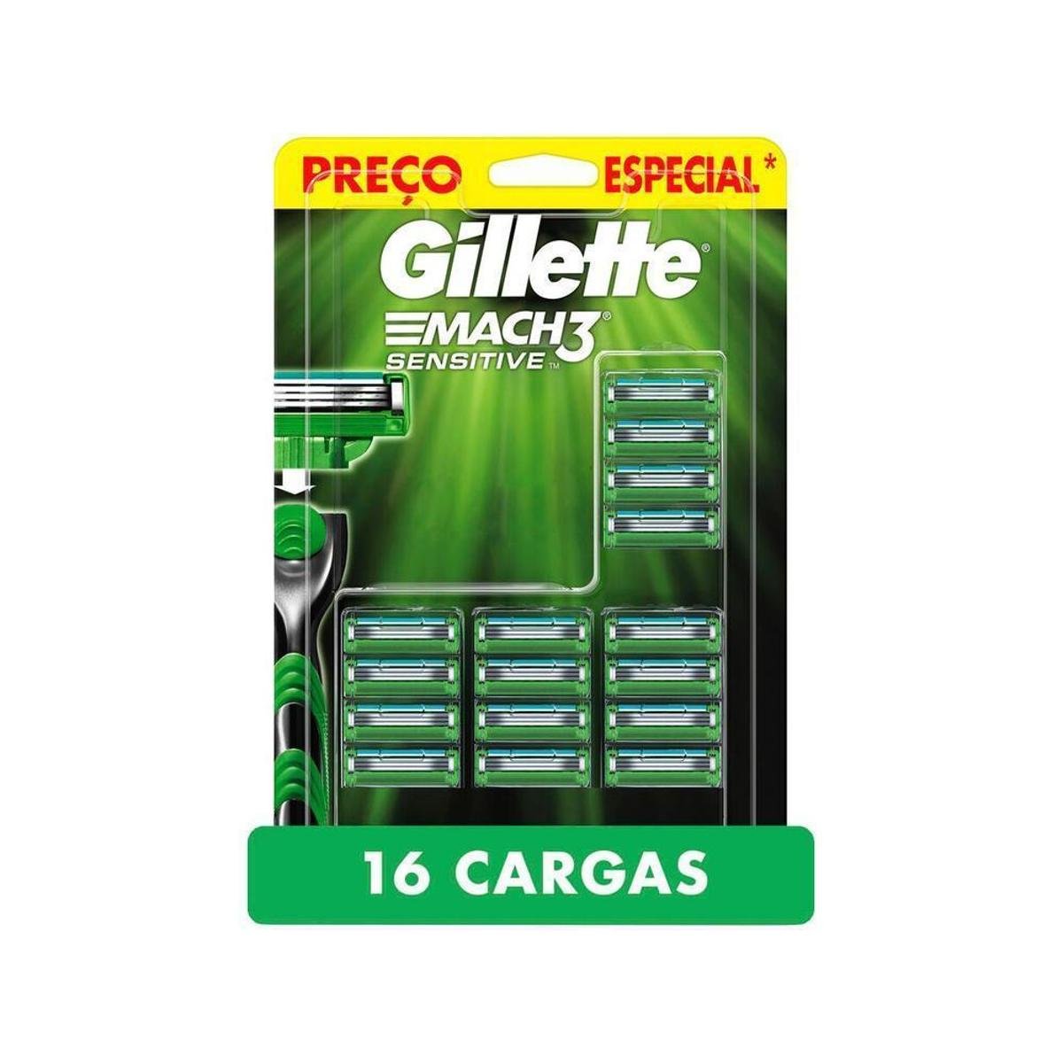 Carga para Aparelho de Barbear Gillette - Mach3 Sensitive 16 Cargas Menor preço em Carga para Aparelho de Barbear Gillette - Mach3 Sensitive 16 Cargas