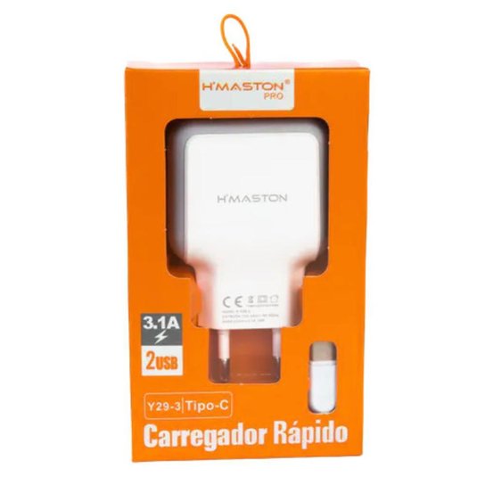 Carregador Celular Turbo Super Rápido H'MASTON Y29-3 Tipo C - Branco Menor preço em Carregador Celular Turbo Super Rápido H'MASTON Y29-3 Tipo C - Branco
