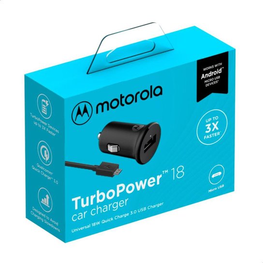 CARREGADOR VEICULAR MOTOROLA TURBO POWER 18W C/CABO MICRO-USB - Preto Menor preço em CARREGADOR VEICULAR MOTOROLA TURBO POWER 18W C/CABO MICRO-USB - Preto