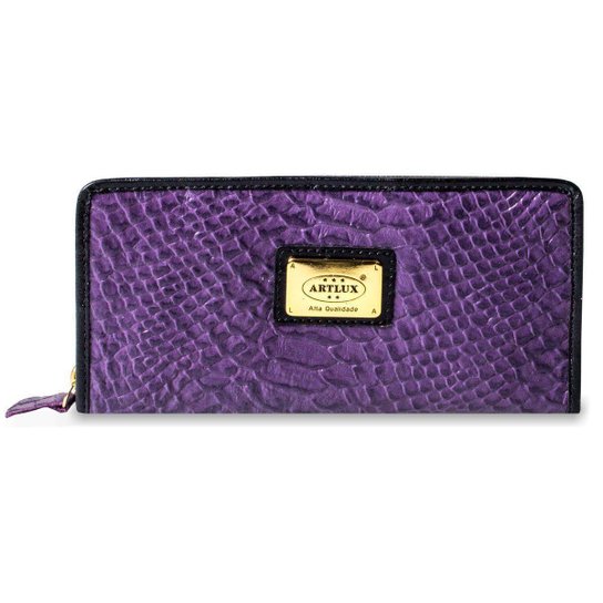 Carteira Feminina em Couro Artlux com Zíper - Roxo Menor preço em Carteira Feminina em Couro Artlux com Zíper - Roxo