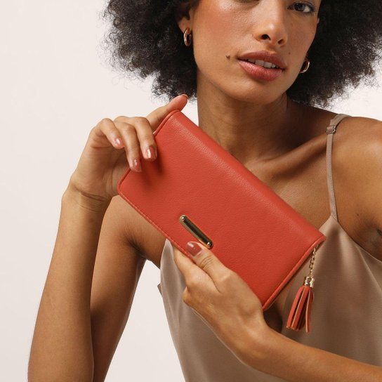 Carteira Feminina Grande Porta Cartao De Mão Documentos - Laranja Menor preço em Carteira Feminina Grande Porta Cartao De Mão Documentos - Laranja