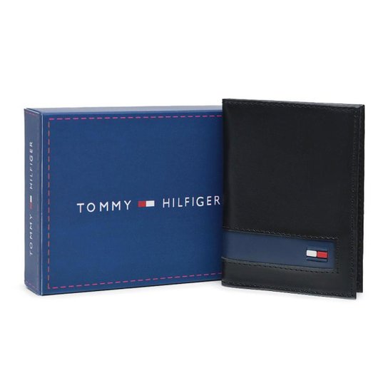 Carteira Masculina Luxo Slim de Couro Preto com Azul - Preto+Azul Menor preço em Carteira Masculina Luxo Slim de Couro Preto com Azul - Preto+Azul