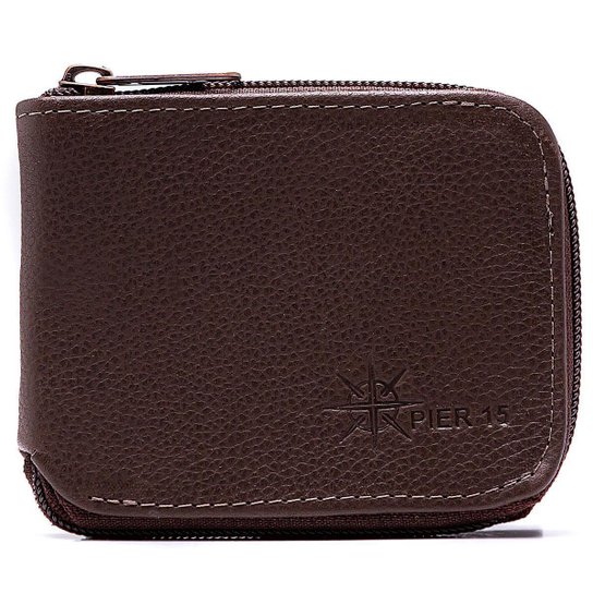 Carteira Pier 15 Zíper Couro Masculina - Marrom Menor preço em Carteira Pier 15 Zíper Couro Masculina - Marrom