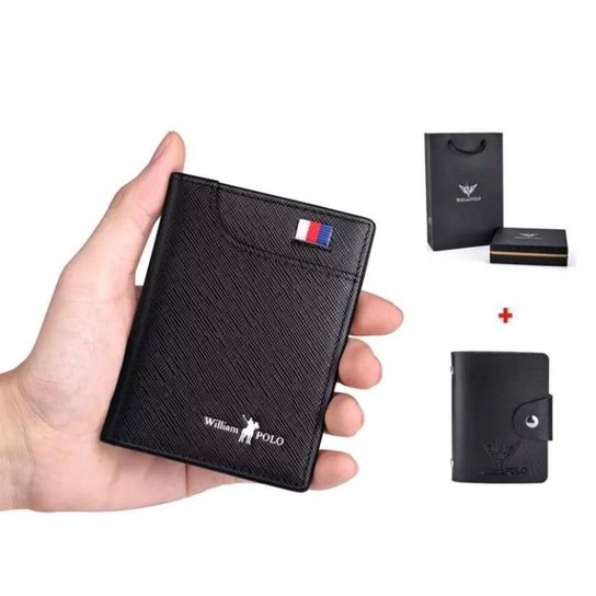 Carteira William Polo Slim Original - Preto+Branco Menor preço em Carteira William Polo Slim Original - Preto+Branco