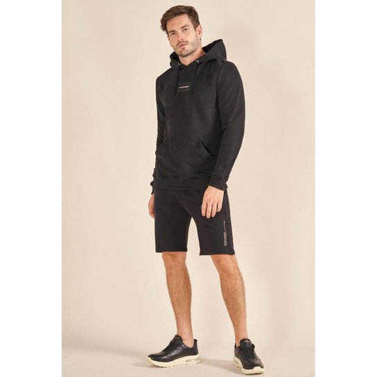 Casaco de Moletom Acostamento com Capuz Masculina Preto Netshoes