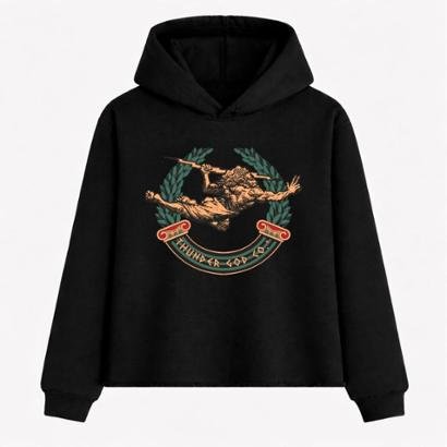 Casaco de Moletom com Capuz Boxy Thunder God Louros Frente - Preto