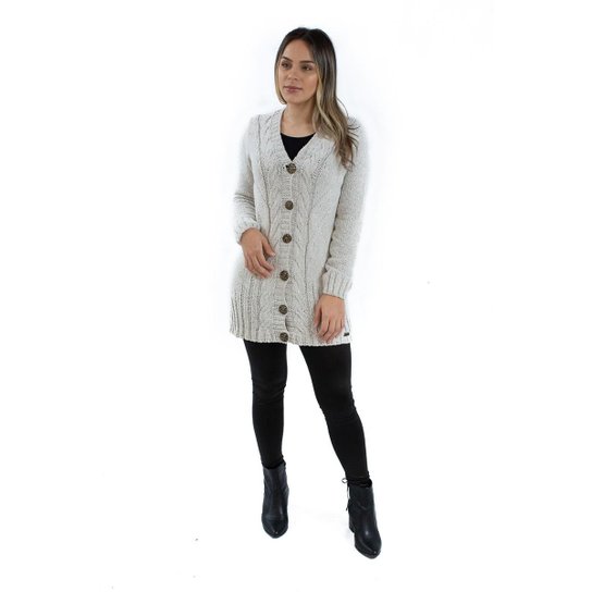 Casaco de Mousse com Gola Removível Jéssi Tricô - Cru Menor preço em Casaco de Mousse com Gola Removível Jéssi Tricô - Cru