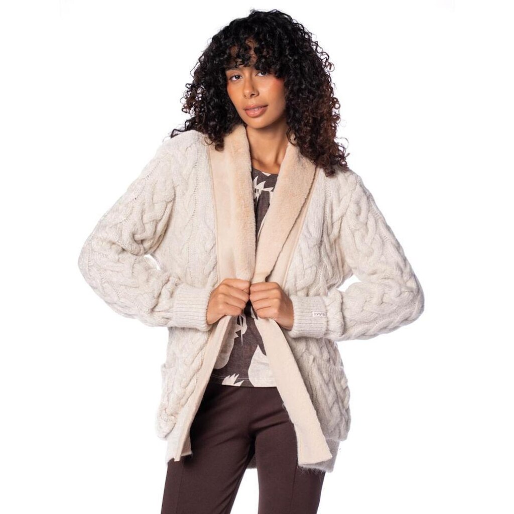 Casaco Feminino Biamar Tricot Com Pele Fake Cinza