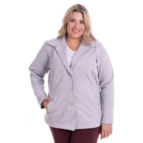 Casaco Feminino Plus Size Molecotton Fechamento Botões - Serena - Mescla Menor preço em Casaco Feminino Plus Size Molecotton Fechamento Botões - Serena - Mescla
