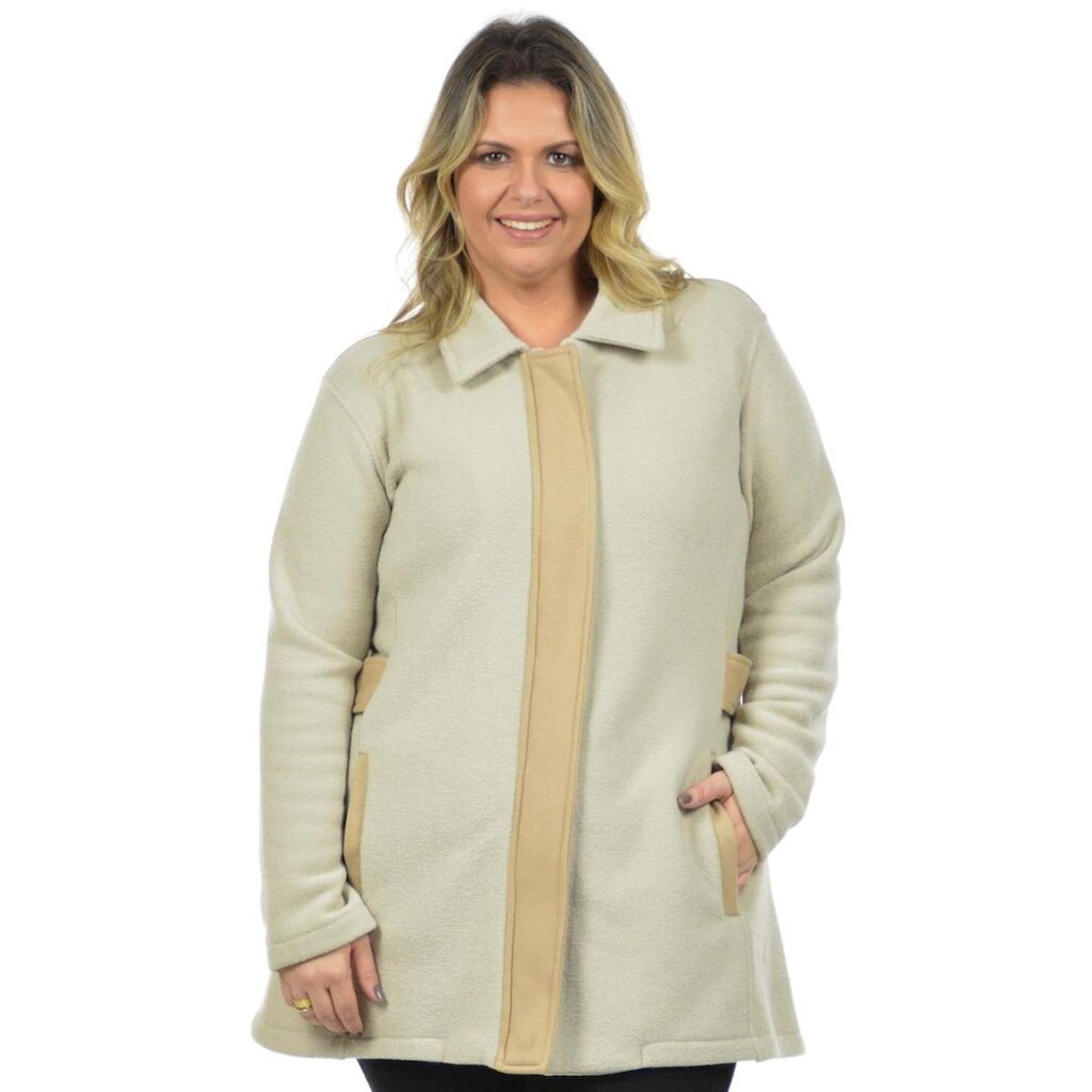 Casaco fleece plus size fenomenal Areia 46