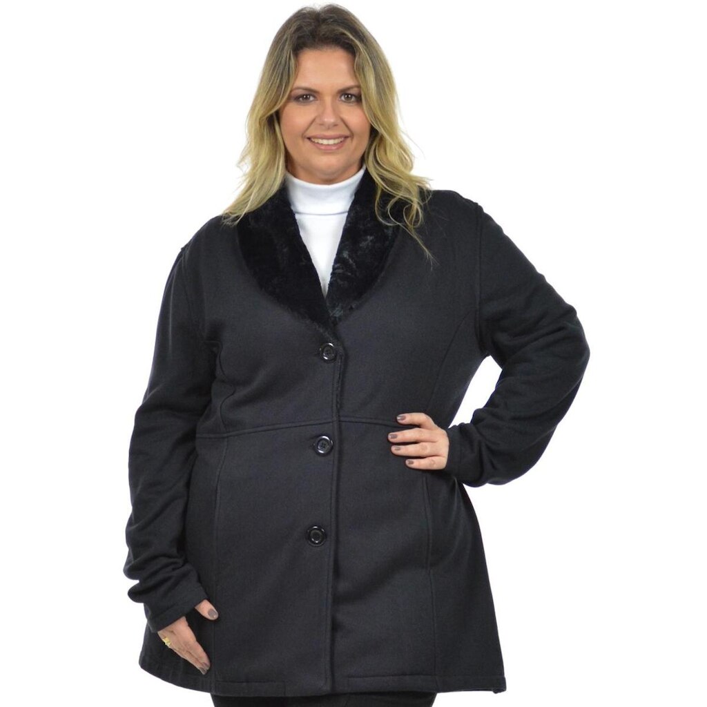 Casaco gola pele plus size fenomenal Preto 52