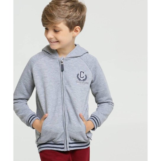 Casaco Infantil Moletom Capuz Bordado MR Feminino - Cinza