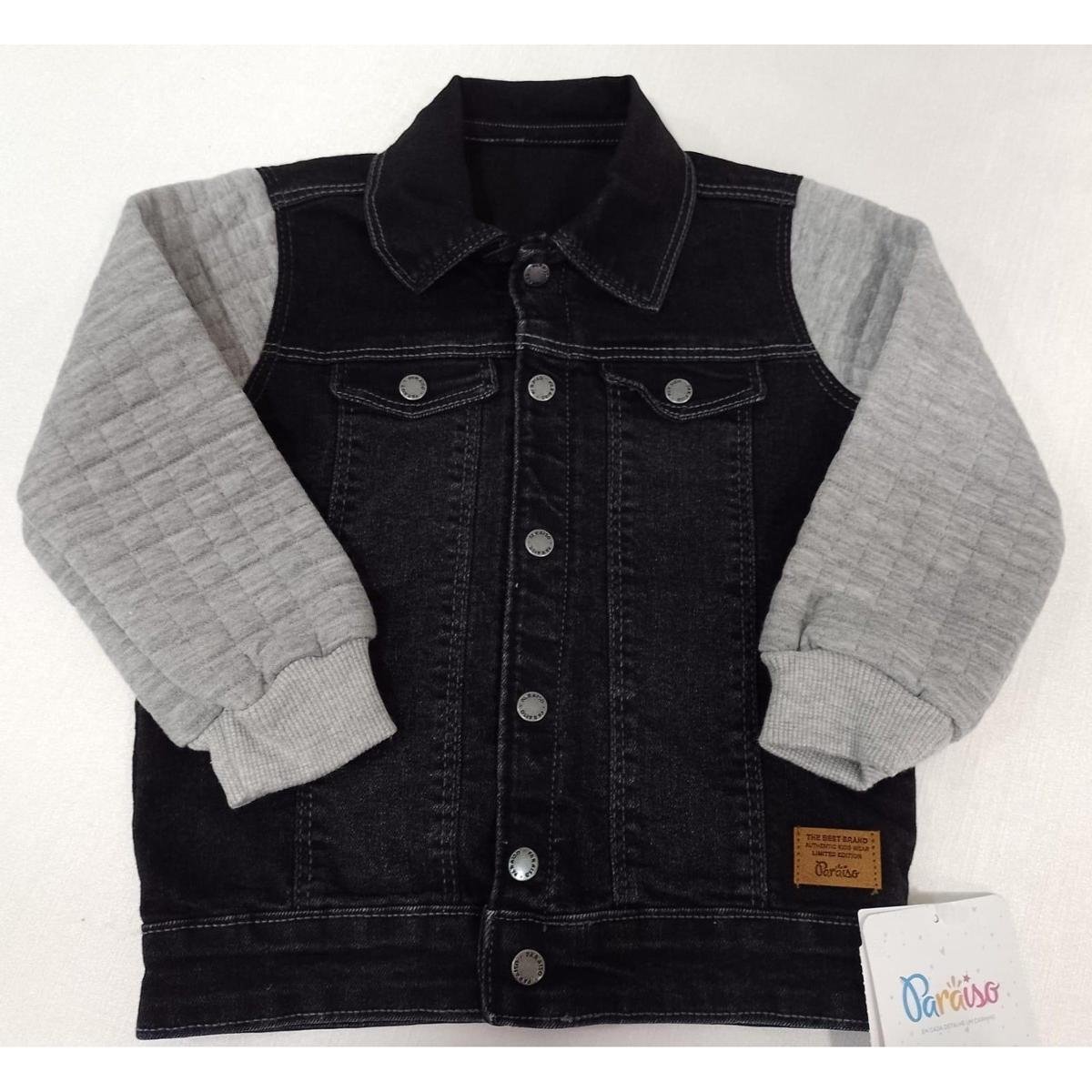 Casaco Jaqueta Jeans Luxo Menino Inverno Paraiso Ref 13187 Preto TAM  ANOS
