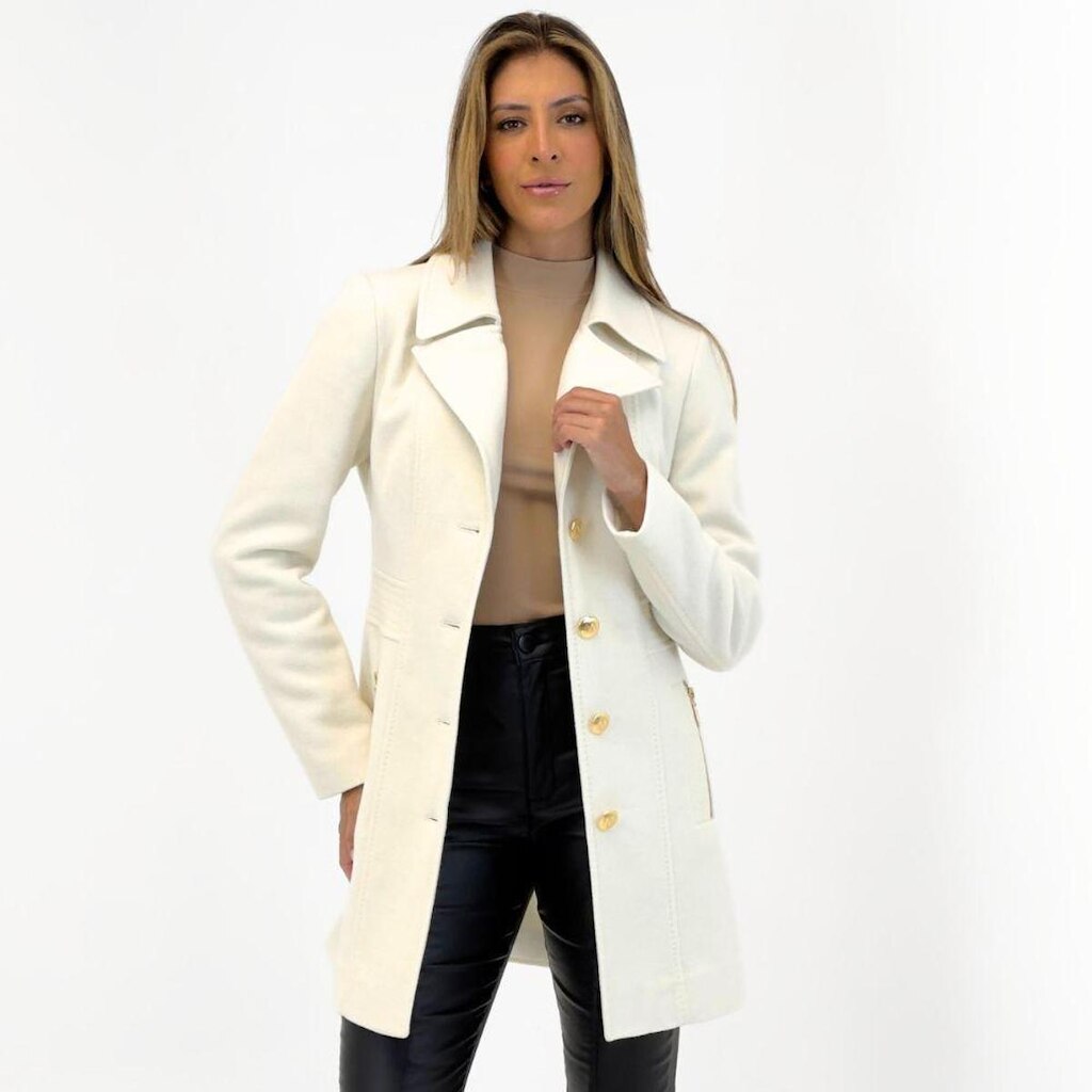 Casaco Malise 7/8 em Lã Batida com Bolso Feminino