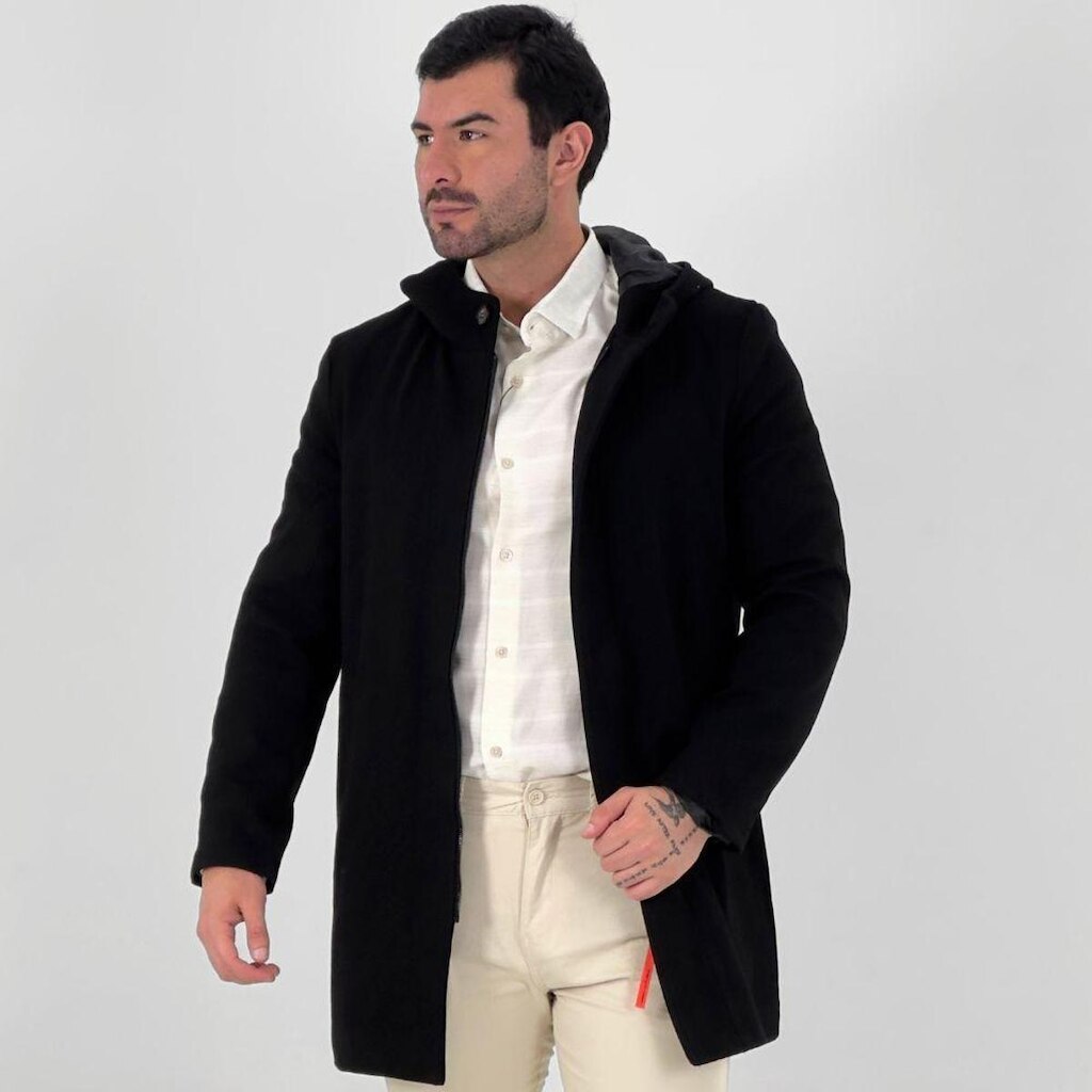 Casaco Menzo Longo Tradicional com Capuz Masculino