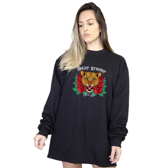 Casaco Moletom Boutique Judith Stay Groovy - Preto