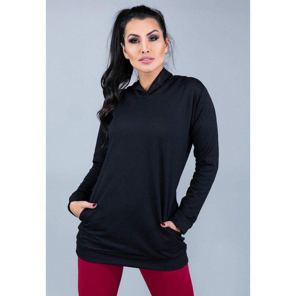 Casaco MVB Modas Manga Longa Feminino Moletom Flanelado Capuz