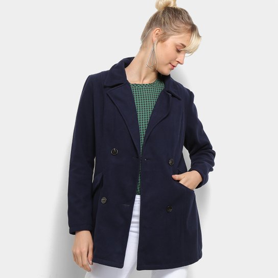 Casaco Queen's Lã Batida Feminino - Marinho Menor preço em Casaco Queen's Lã Batida Feminino - Marinho
