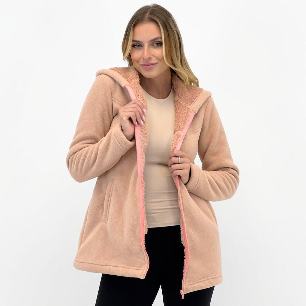 Casaco Rosa Bella Médio em Soft com Capuz Feminino