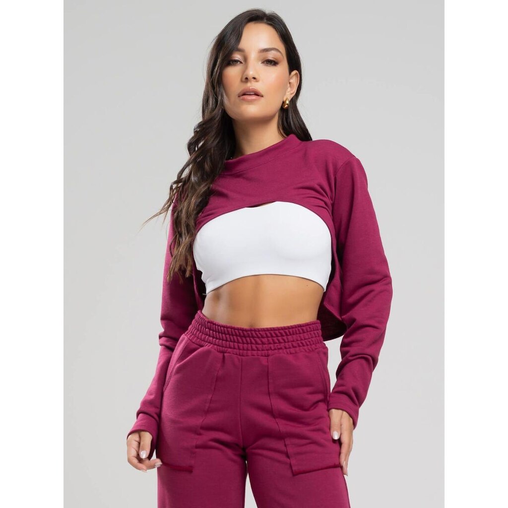 Casaco Super Cropped Manga Longa Feminina Moda Casual