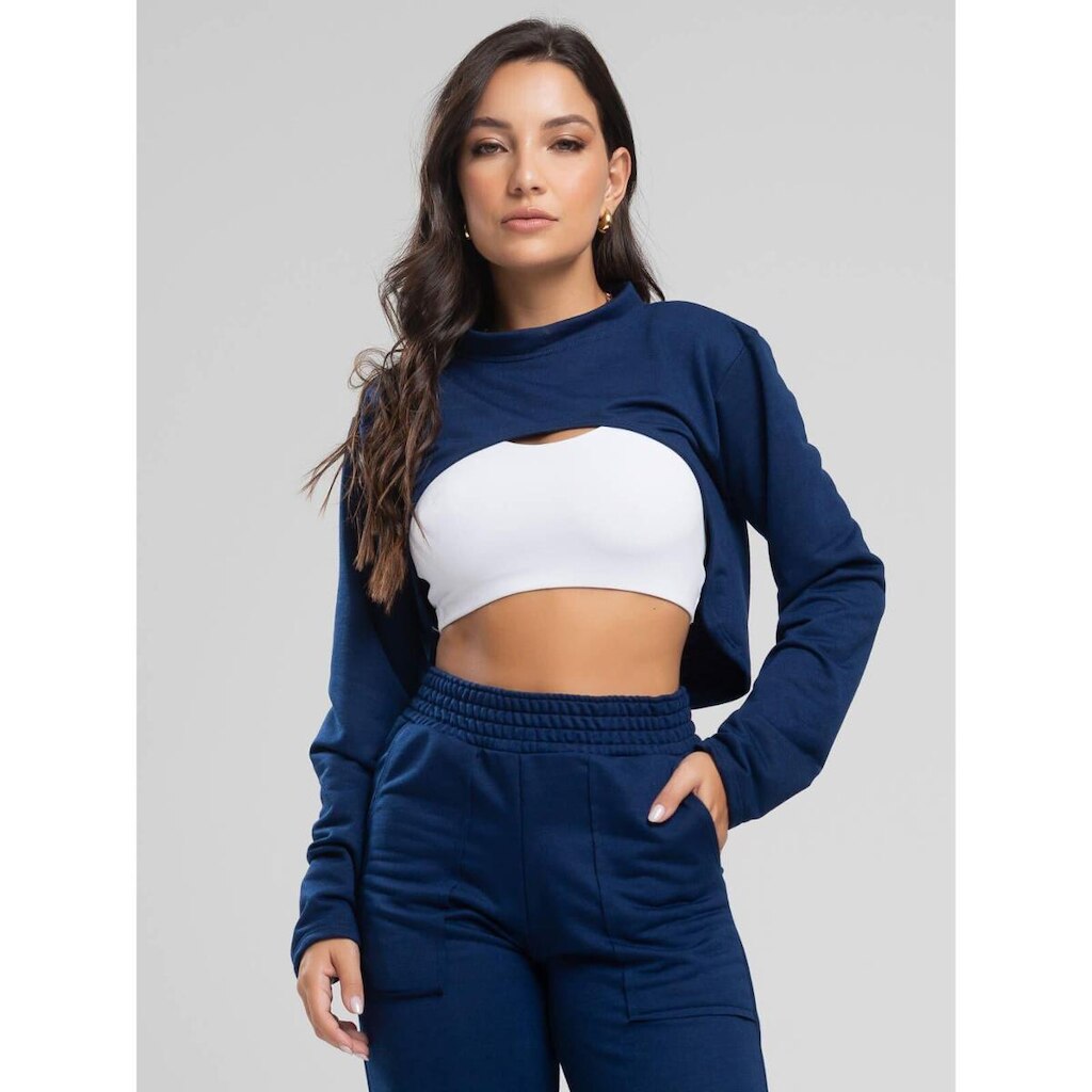 Casaco Super Cropped Manga Longa Feminina Moda Casual