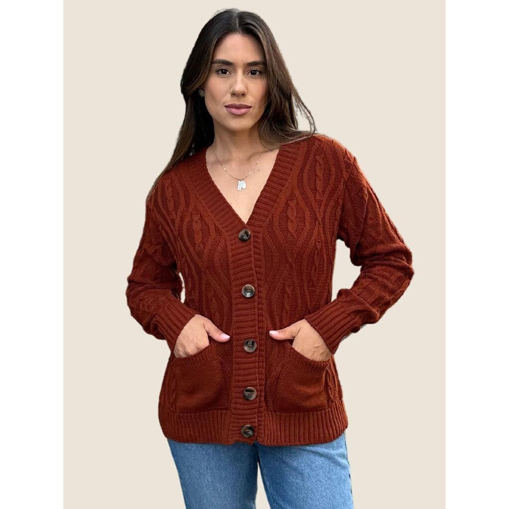 Casaco Trançado com Bolso em Tricot