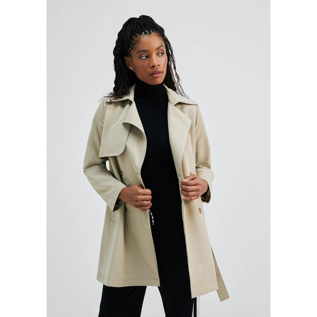 Casaco Trench Coat Feminino Com Faixa - Bege XG - Bege | Netshoes