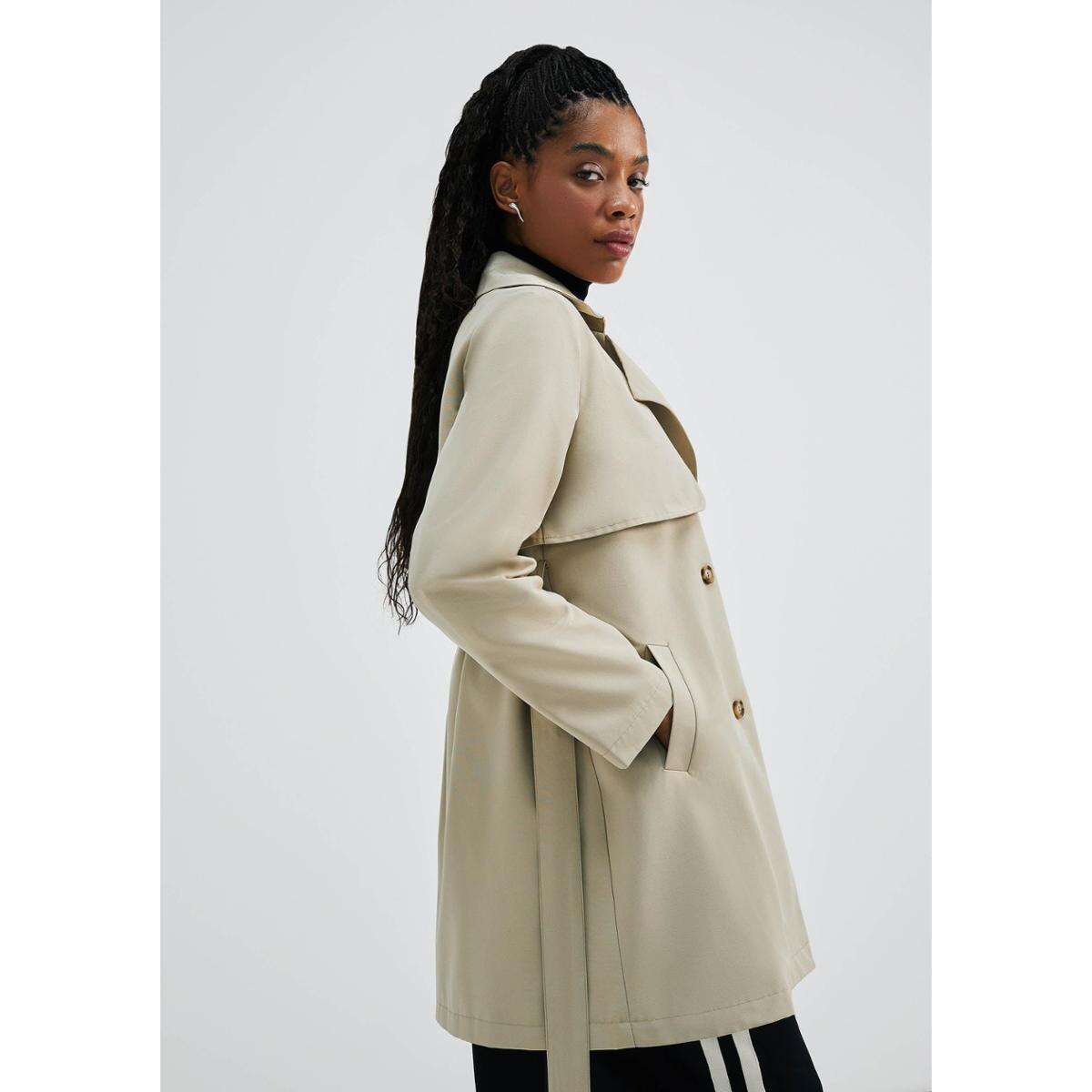 Casaco Trench Coat Feminino Com Faixa - Bege XG - Bege | Netshoes